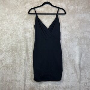 NEW Lulus Women LBD Bodycon Wrap Dress Black Size M Spaghetti Strap Pullover NWT